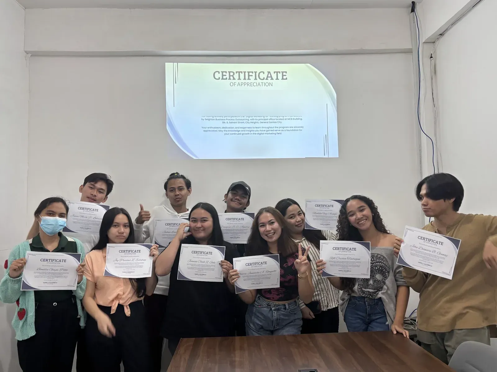 A batch holding certificates of completion