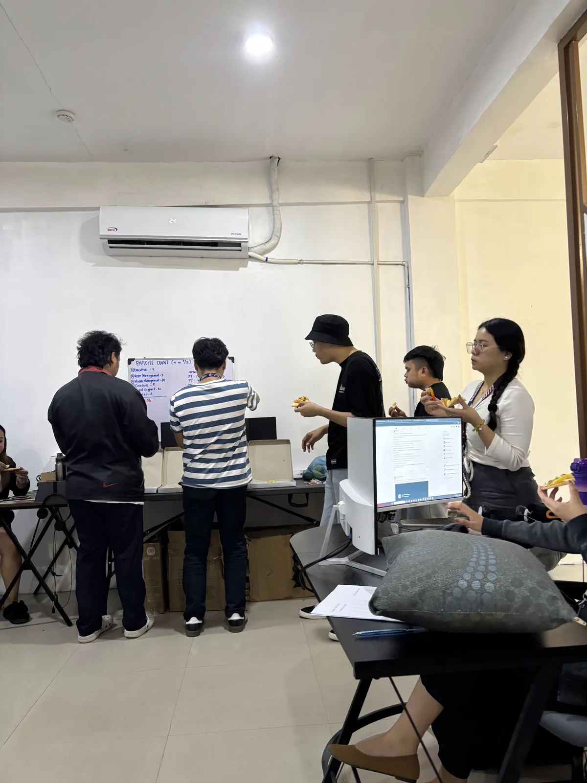 A working huddle in the training room